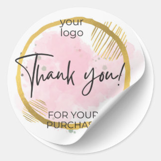 Thank You logo Pink and Gold Classic Round Sticker