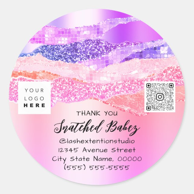 Thank You  Logo QR Code Pink Online Shop Pink Classic Round Sticker (Front)