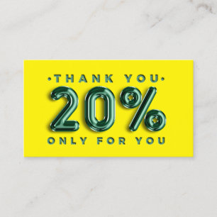 Thank You Logo QRCODE 20%OFF Discount Code Yellow Business Card