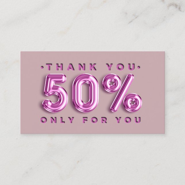 Thank You Logo QRCODE 50%OFF Discount Code Pink Business Card (Front)