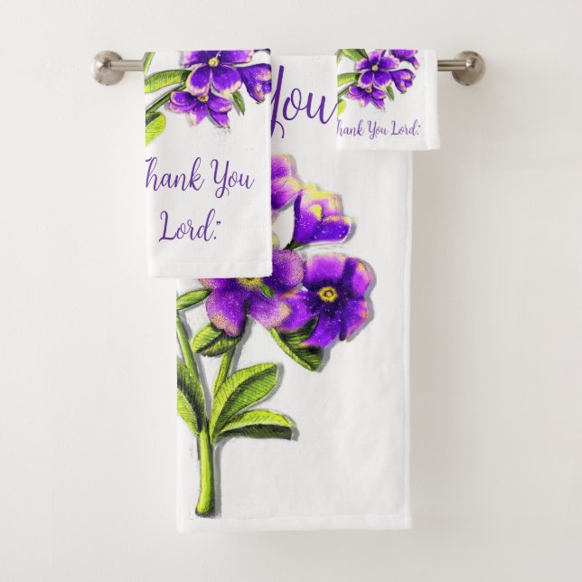 Thank You Lord (Purple Pansies)  Bath Towel Set (Insitu)