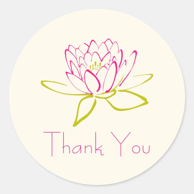Thank You Lotus Flower / Water Lily Illustration Classic Round Sticker (Front)