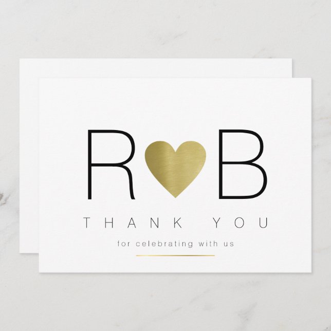 thank you love & couple initials, clear & elegant invitation (Front/Back)