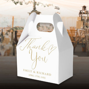 Thank You Love Heart Elegant Gold Wedding Favour Box