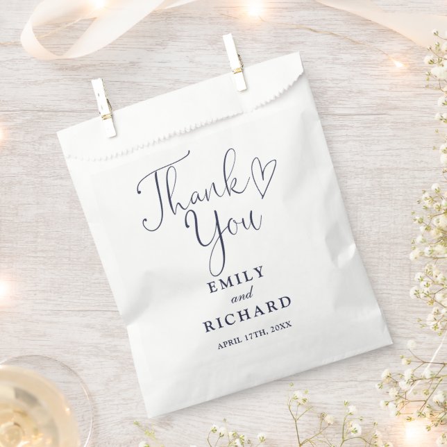 Thank You Love Heart Elegant Navy Blue Wedding Favour Bag (Clipped)