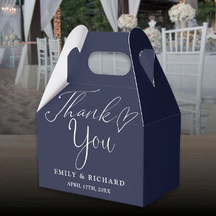 Thank You Love Heart Navy Blue Wedding Favour Box