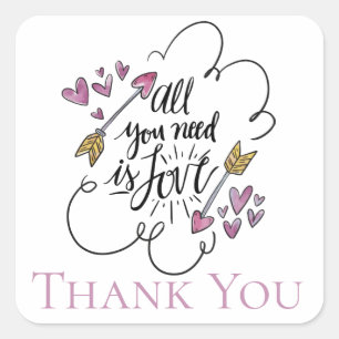 Thank You Love Hearts Arrows Purple Wedding Square Sticker