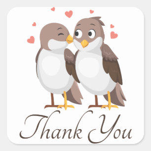 Thank You Lovebirds Brown & White Wedding Birds Square Sticker