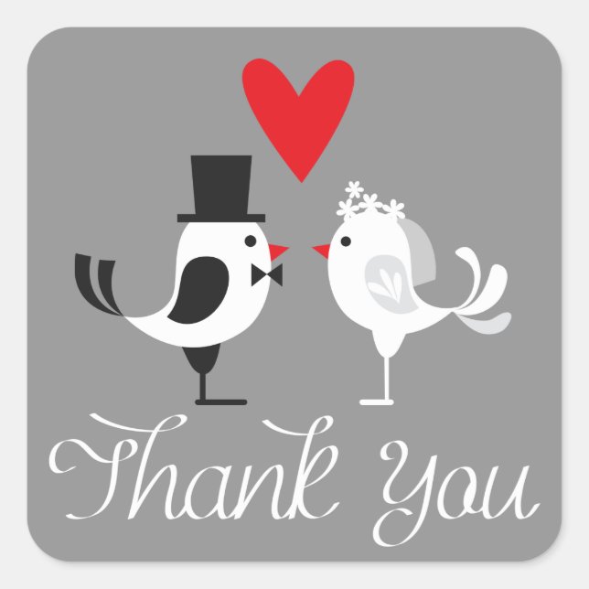 Thank You Lovebirds Grey Wedding Stickers (Front)