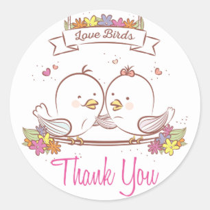 Thank You Lovebirds Pink And Brown Wedding Love Classic Round Sticker