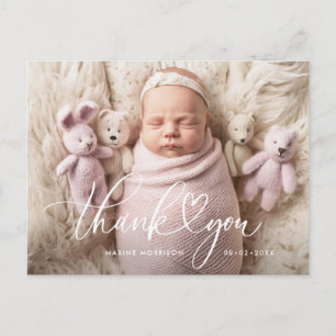 THANK YOU lovely lettering birth announcement Postcard