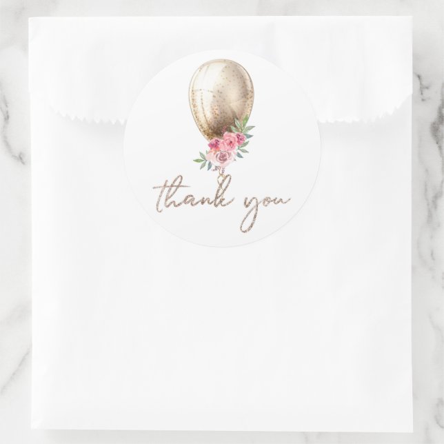 Thank you Luxury Beige Balloon Glitter Classic Round Sticker (Bag)