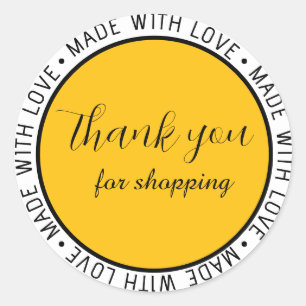 "Thank You   Made With Love" Classic Simple Custom Classic Round Sticker