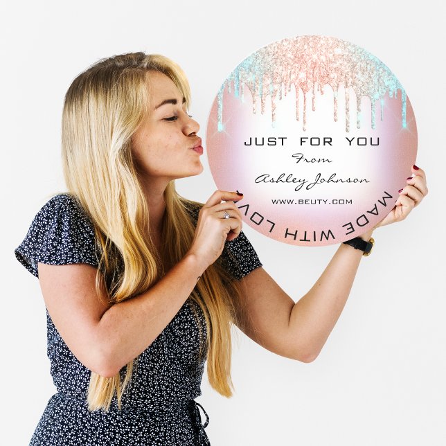 Thank You Made With Love Custom Drips Blue Rose Classic Round Sticker (Thank You Made With Love Custom Drips Blue Rose Classic Round Sticker)