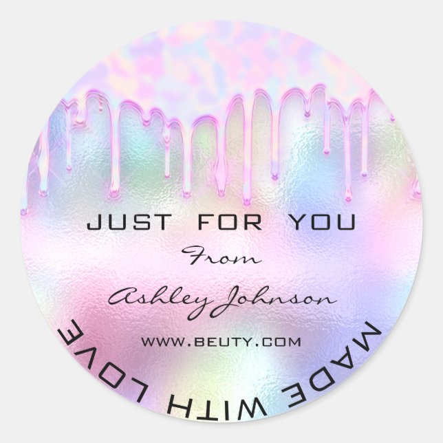 Thank You Made With Love Glitter Holograph Ombre Classic Round Sticker (Front)