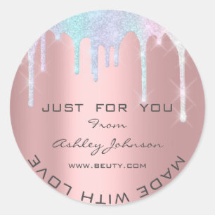 Thank You Made With Love Glitter Holographic Rose Classic Round Sticker