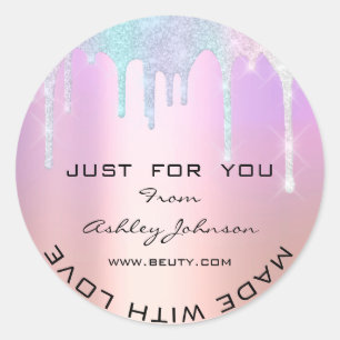 Thank You Made With Love Glitter Pink Rose Holgrap Classic Round Sticker