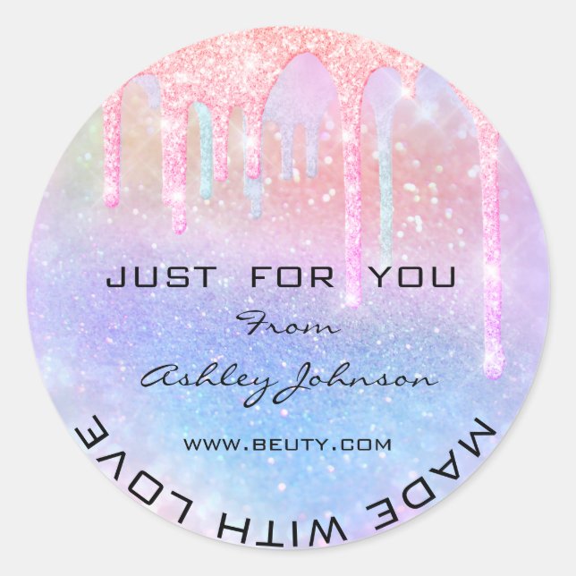 Thank You Made With Love Holograph Glitter Classic Round Sticker (Front)