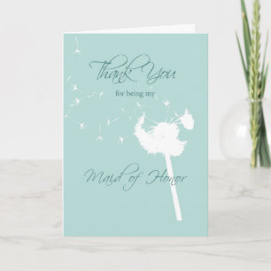 Thank you Maid of Honour Dandelion on Teal Card
