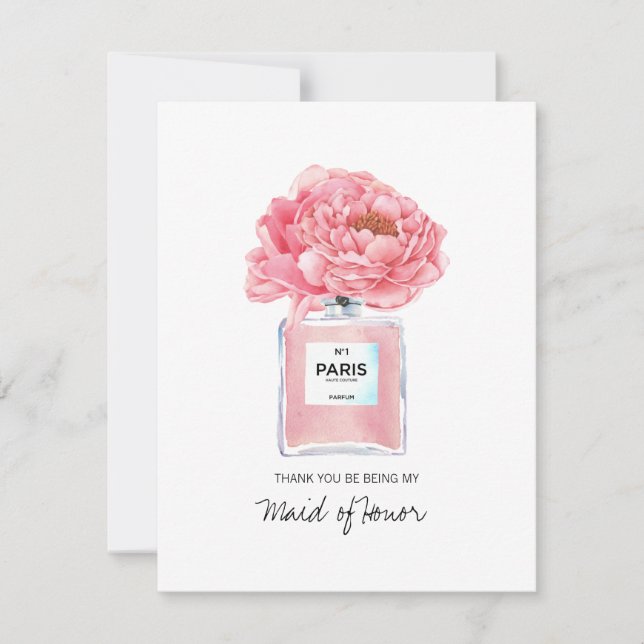 Thank You Maid of Honour Pink Peonies Perfume Card (Front)