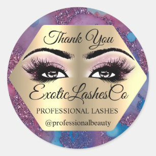 Thank YOU Makeup Lashez Eyes Blue Pink Marble Classic Round Sticker