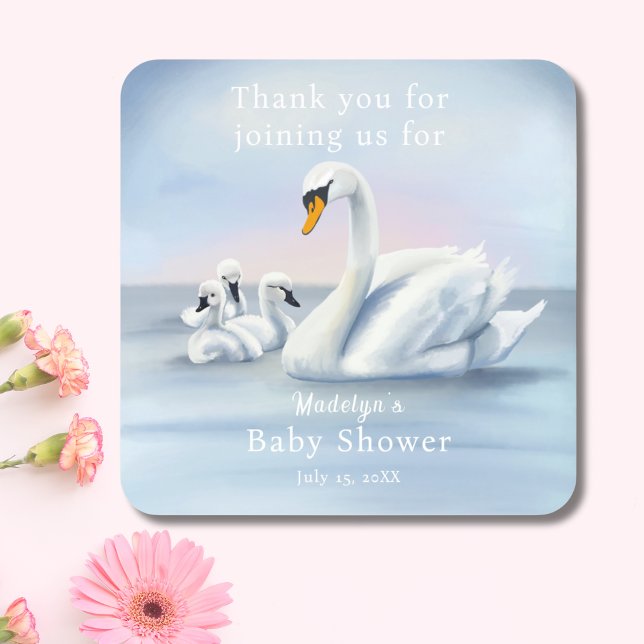 Thank You Mama Swan With Babies Baby Shower Square Sticker (Creator Uploaded)