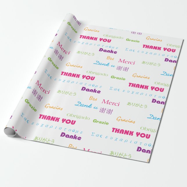 Thank You Many Languages Colourful Text Wrapping Paper (Unrolled)