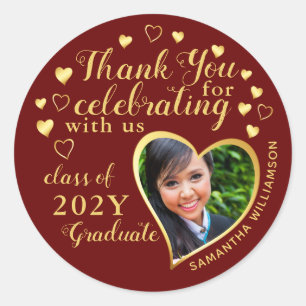 Thank You Maroon Red Gold 2025 Graduation Favour Classic Round Sticker