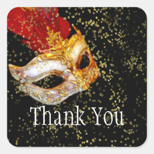 Thank You Masquerade Black Red Gold Square Sticker