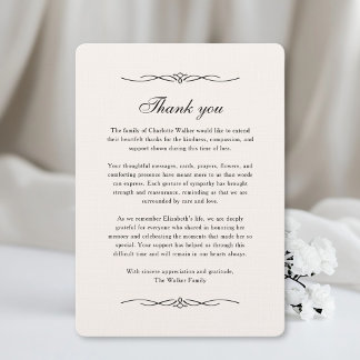 Thank you - Memorial After Funeral Beige Ornament Card