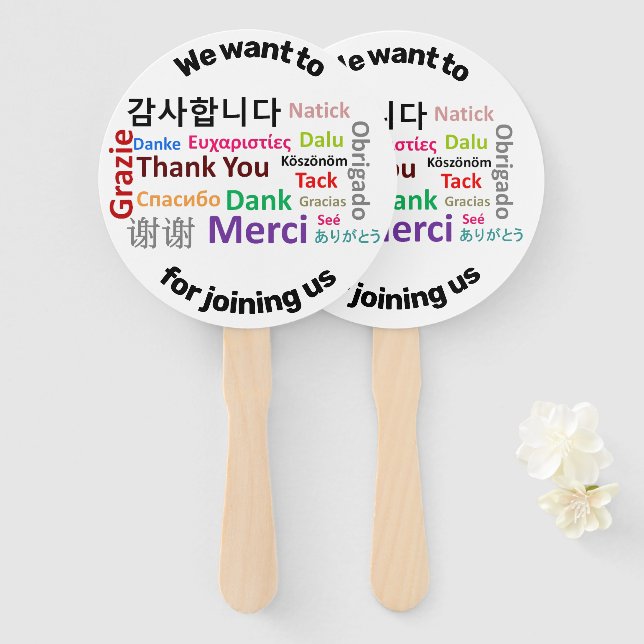 Thank you Merci Danke Obrigado Hand Fan (Front and Back)