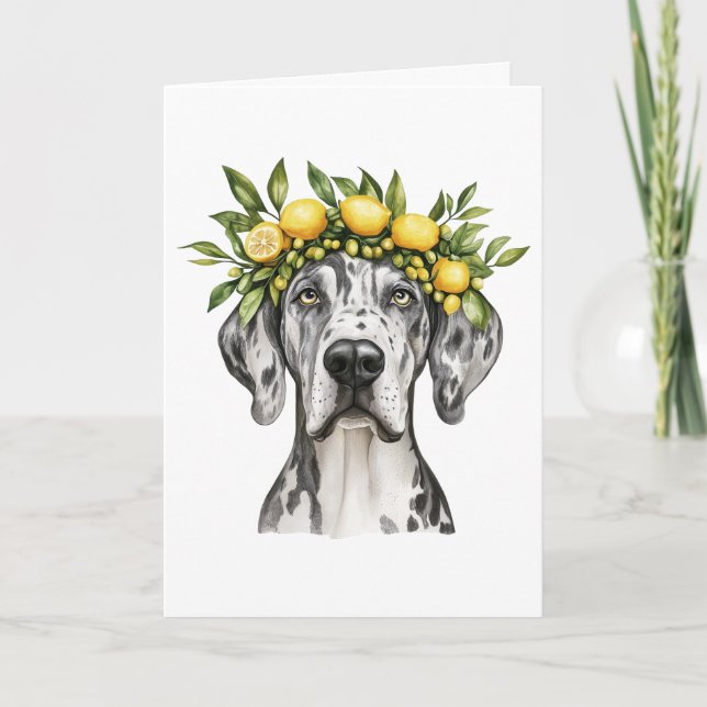 Thank You Merle Great Dane Dog Lemon Crown Card (Front)