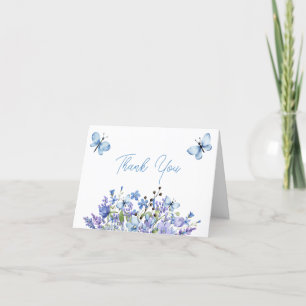 Thank You message blue wildflowers and butterflies Card