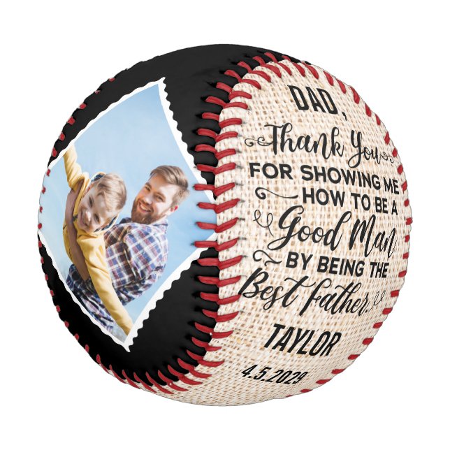 Thank you message for dad with custom 4 photos baseball (Angled)