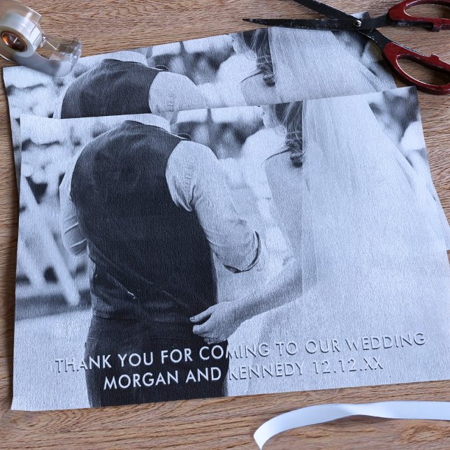 Thank You Message Wedding Photo Tissue Paper (Add a short message and your photo to this wedding thank you tissue paper)