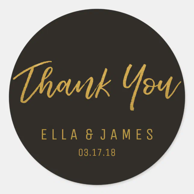 Thank you Metallic Gold and Black Wedding Sticker | Zazzle