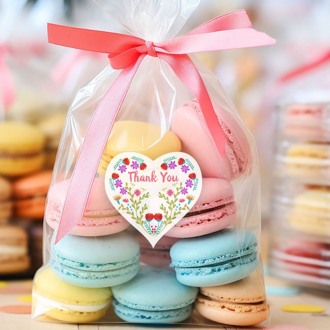 Thank You Mexican Fiesta Flowers Quinceanera Party Heart Sticker (Heart shaped favor stickers from my Mexican Fiesta Flowers Quinceanera Collection)