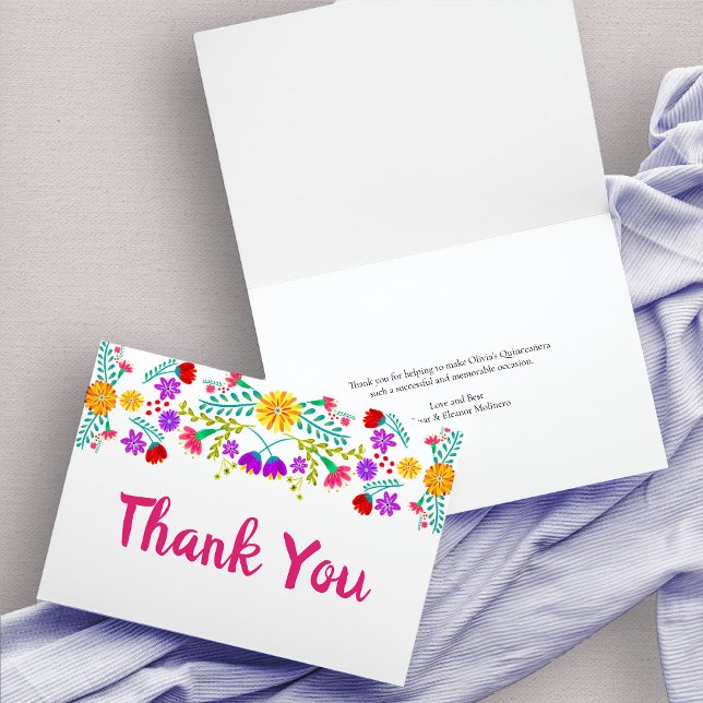 Thank You Mexican Fiesta Flowers White Folded Card (Colorful mexican fiesta floral thank you card)