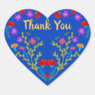Thank You Mexican Fiesta Royal Blue Quinceanera Heart Sticker