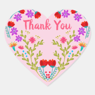 Thank You Mexican Flowers Pink Quinceanera Party Heart Sticker
