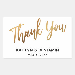 Thank You Minimal Gold Handwriting Typography Rectangular Sticker