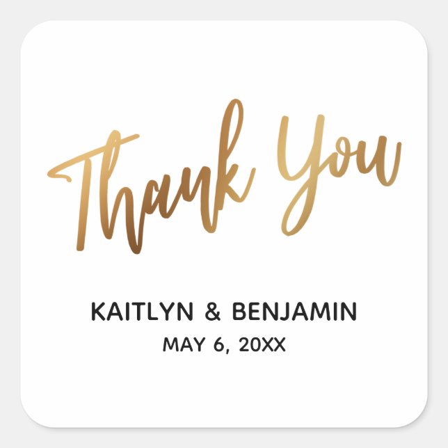 Thank You Minimal Gold Handwriting Typography Square Sticker (Front)