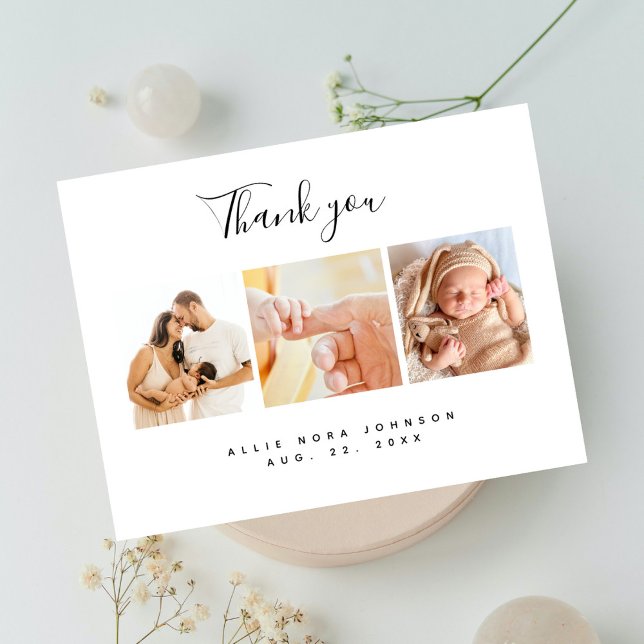 Thank You Minimal Photo Collage Baby Shower Postcard (Creator Uploaded)