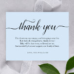 Thank You minimalist baby shower simple blue<br><div class="desc">Classic,  minimalist,  elegant and traditional thank you card for a baby shower,  baby Sprinkle or sip and see. This blue script note gives the option of adding a photo of your new baby on the reverse side.
To resize and position your photo,  click on the "CUSTOMIZE IT" button.</div>