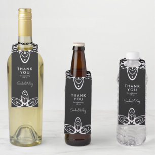 Thank you minimalist black and white floral bottle tag