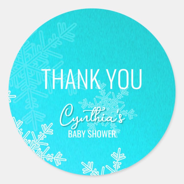 Thank you Minimalist Blue Snowflakes Pattern  Classic Round Sticker (Front)