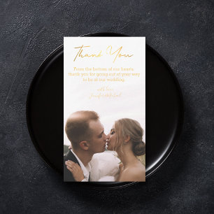 thank you minimalist gold handwriting wedding card