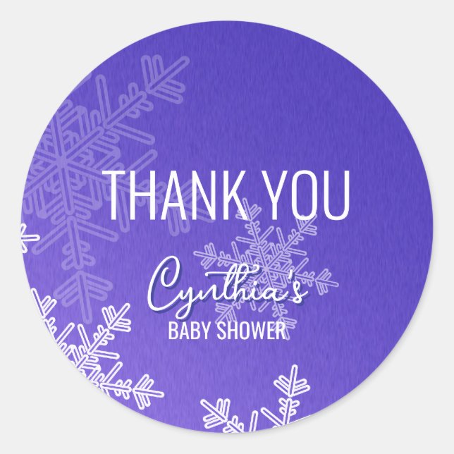 Thank you Minimalist Indigo Snowflakes Pattern  Classic Round Sticker (Front)