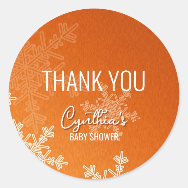 Thank you Minimalist Orange Snowflakes Pattern  Classic Round Sticker (Front)