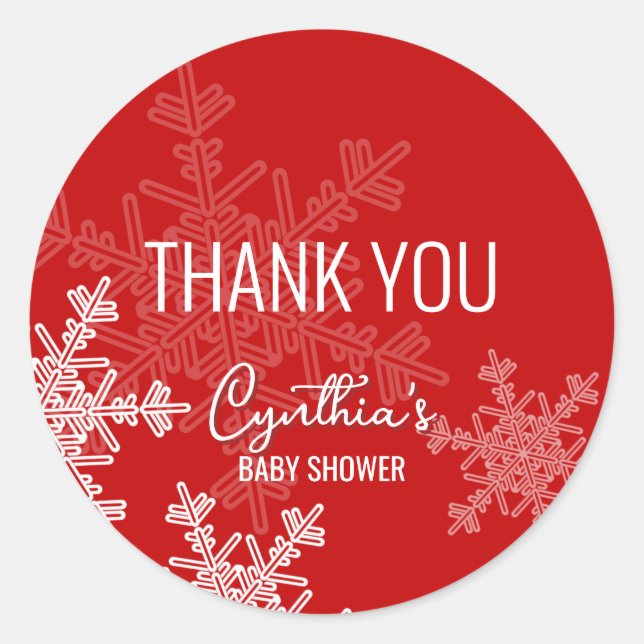 Thank you Minimalist Red Snowflakes Pattern  Classic Round Sticker (Front)